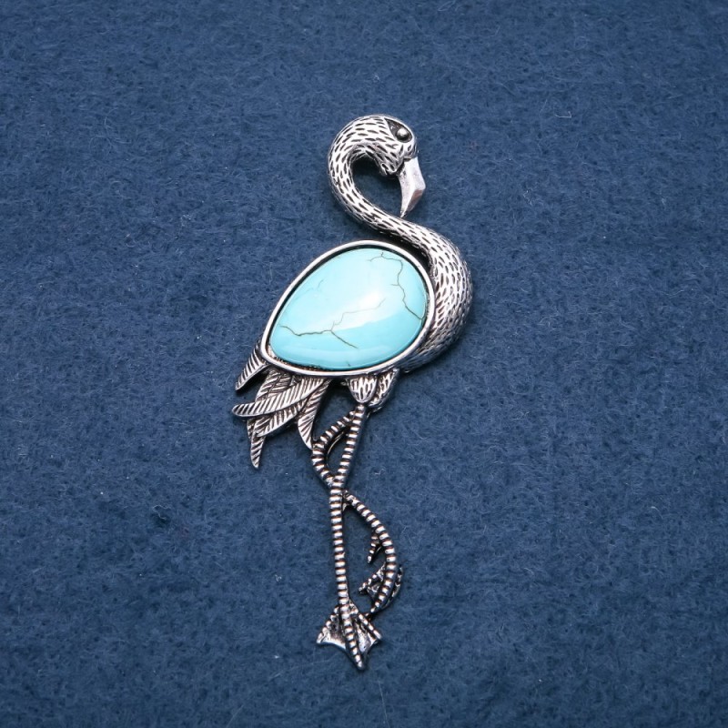 Brosche-Anhänger Flamingo mit Türkis, künstlich, 85 × 30 mm