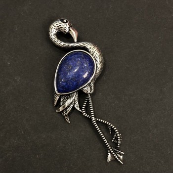 Flamingo-Brosche mit Lapislazuli, 85 × 30 mm
