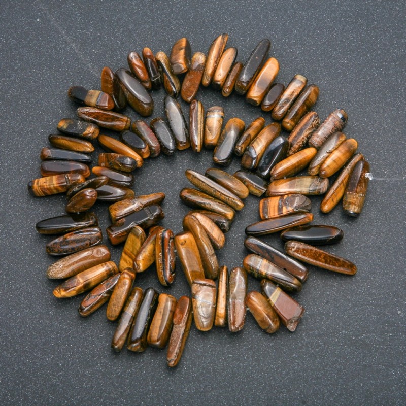 Tigerauge-Nugget-Perlenstrang, Nadelförmige Nuggets, Durchmesser 18 x 6 mm, Länge 40 cm +