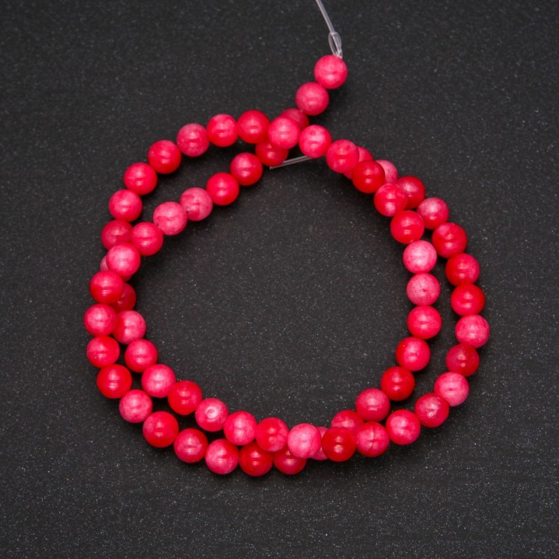 Künstliche Rhodochrosit-Perlen auf Schnur, glatte Kugeln, Durchmesser ca. 6 mm, Länge 38 cm