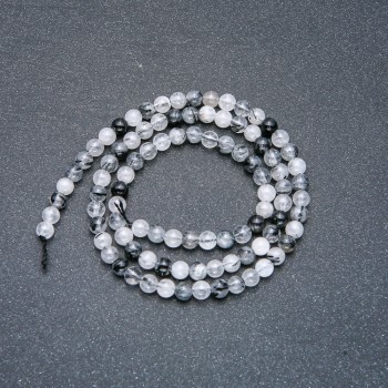 Haarquarz-Perlen auf einer Schnur, glatte Kugeln, Durchmesser 4 mm, Länge 39 cm