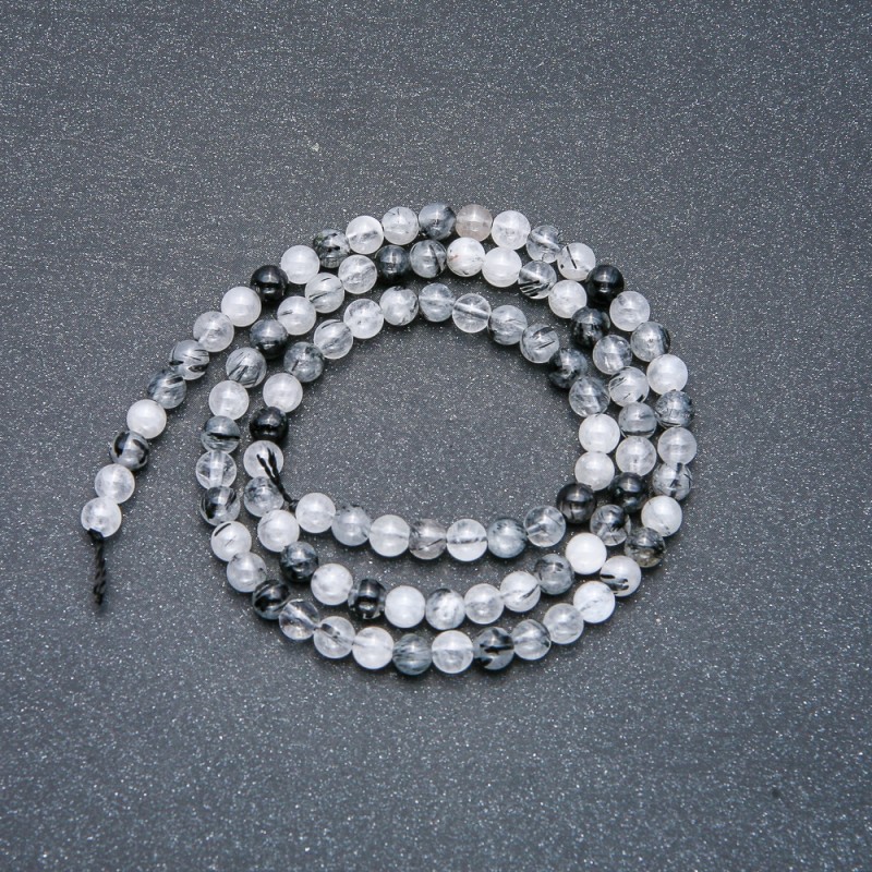 Haarquarz-Perlen auf einer Schnur, glatte Kugeln, Durchmesser 4 mm, Länge 39 cm