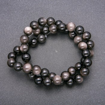 Naturstein-Perlen Silberner Obsidian, glatte Kugel, Durchmesser ca. 8 mm, Länge ca. 38 cm