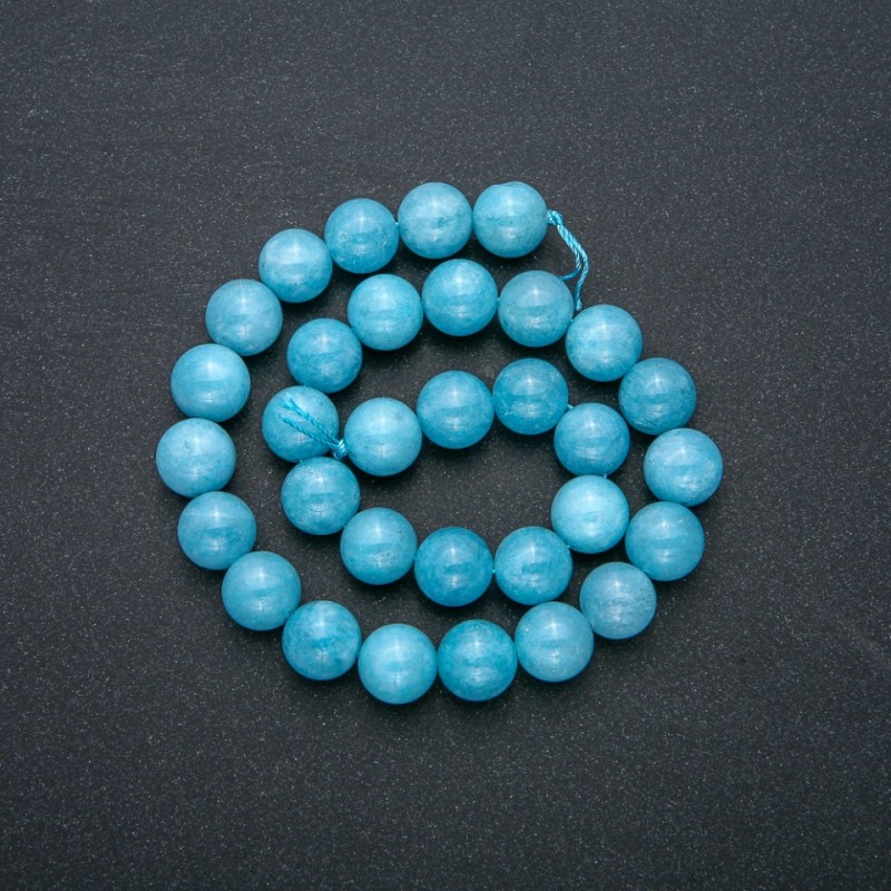 Aquamarin-Naturstein-Perlen auf Schnur, glatte Kugeln, Durchmesser 12 mm, Länge 37 cm +