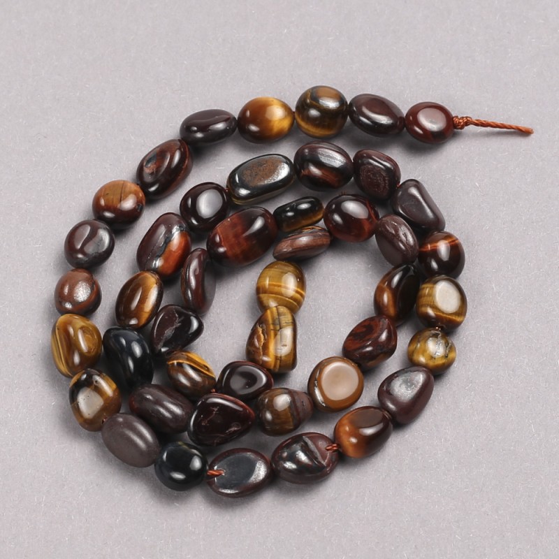 Perlen auf einer Schnur aus natürlichen Steinen Stierauge, Sonnenauge und Tigerauge – Scheibenperlen, Durchmesser 6x8 mm +/-, Länge 39 cm +
