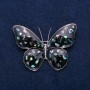 Brosche Schmetterling mit Haliotis und schwarzer Emaille, silberfarbenes Metall 40×55 mm