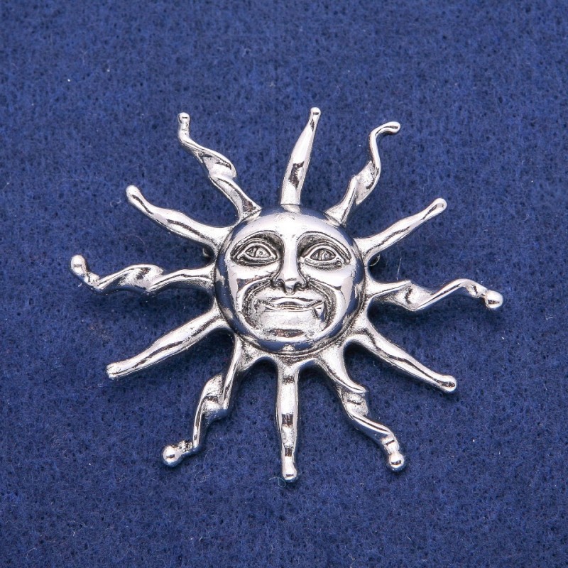 Brosche Sonnenanhänger 53×62 mm, silberfarbenes Metall
