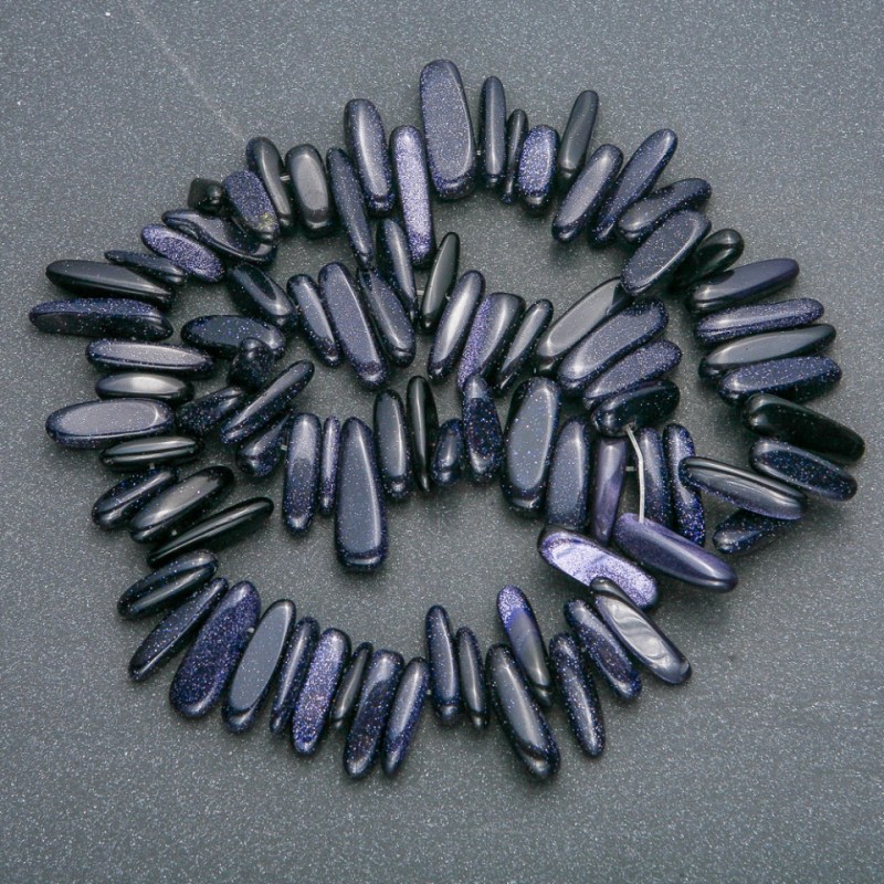Schnur aus Aventurin Nacht Kaïra, nadelförmige Perlen, Durchmesser 20x6 mm, Länge 41 cm +