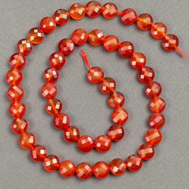 Strang aus natürlichem Karneol – Münzperle, Durchmesser 8×5 mm, Länge 39 cm +