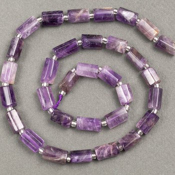 Amethyst facettierte Perlen auf Schnur 10×6 mm, Länge ca. 39 cm, mit Seed-Beads (3×2 mm)