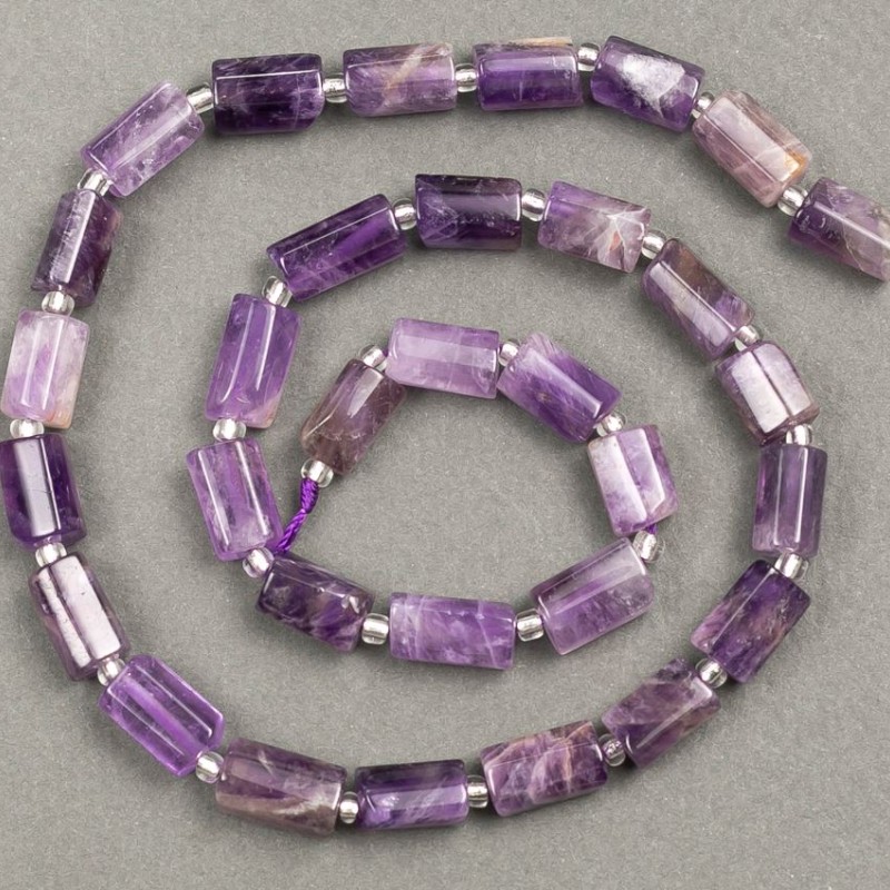 Amethyst facettierte Perlen auf Schnur 10×6 mm, Länge ca. 39 cm, mit Seed-Beads (3×2 mm)
