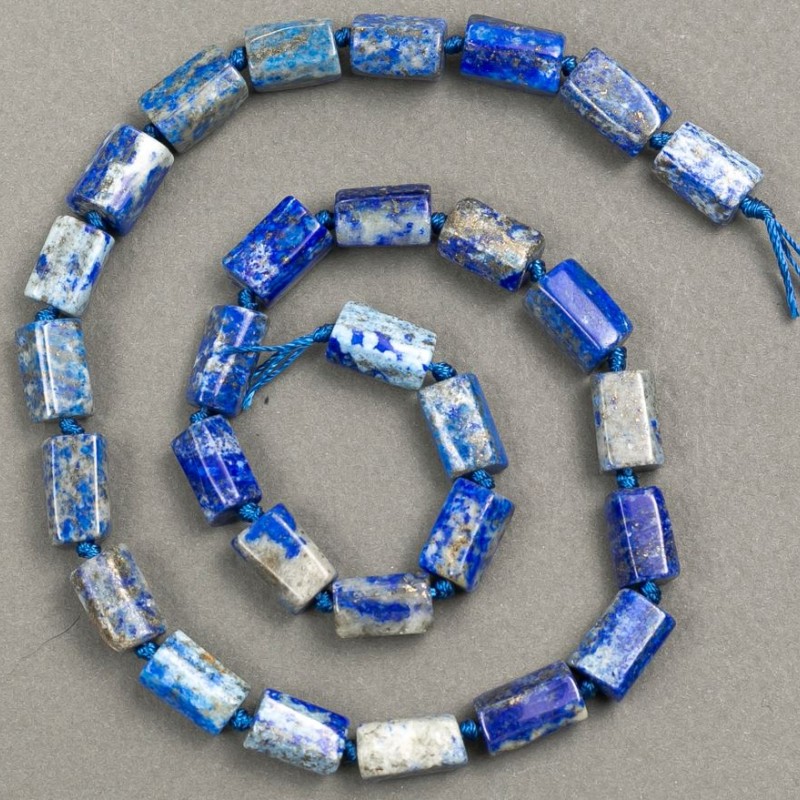 Lazurit-Perlen auf Schnur, Naturstein, facettiert, Ø12–11×8–7 mm, Länge 40 cm+