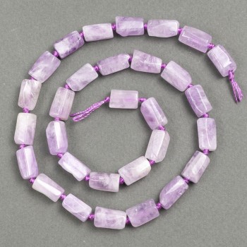 Kunzit-Naturstein-Perlen auf Faden, facettiert Ø 11–10×7–6 mm, Länge ca. 39 cm ±, mit Seed-Beads (3×2 mm)