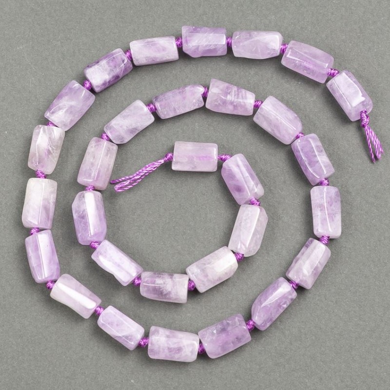 Kunzit-Naturstein-Perlen auf Faden, facettiert Ø 11–10×7–6 mm, Länge ca. 39 cm ±, mit Seed-Beads (3×2 mm)
