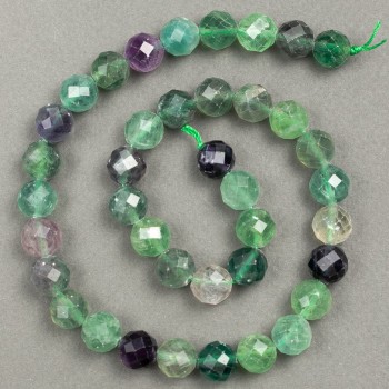 Facettierte Fluorit-Natursteinperlen auf Schnur, Durchmesser 10 mm, Länge 38 cm +