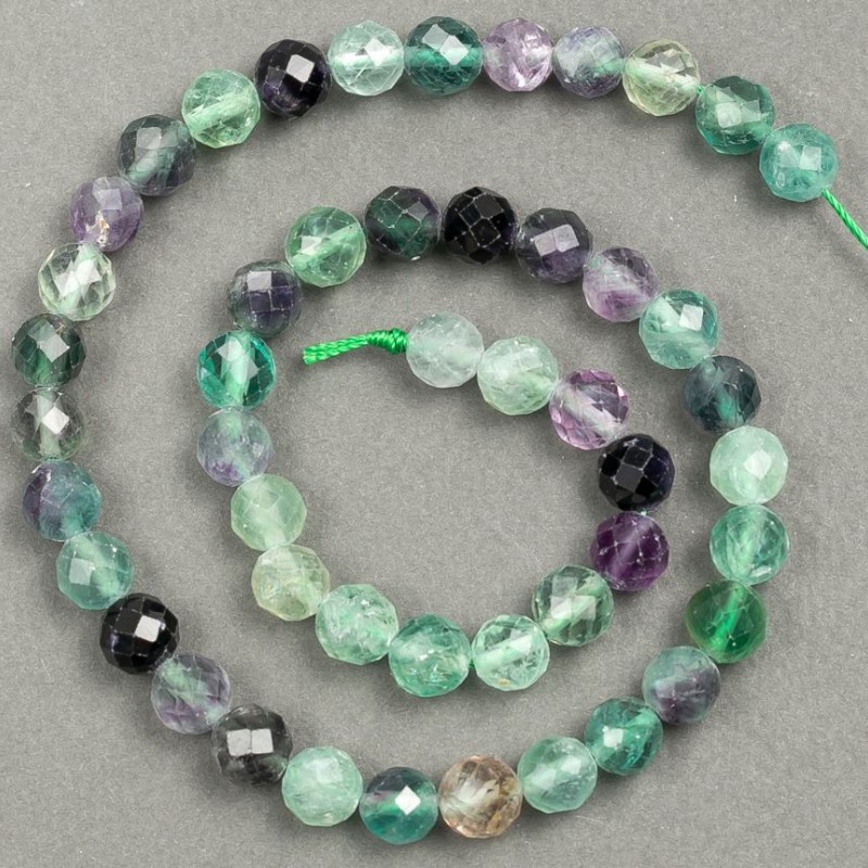 Natürliches Fluorit-Naturstein-Perlen, facettierte Perlen auf Schnur, Durchmesser 8 mm, Länge ca. 37 cm +