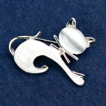 Brosche 'Kätzchen Katzenauge' mit grauer Emaille, 37×44 mm, silbernes Metall
