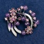 Brosche mit Amethyst – Ast-Design mit rosafarbenen Strasssteinen, silberfarbenes Metall, 43 × 48 mm