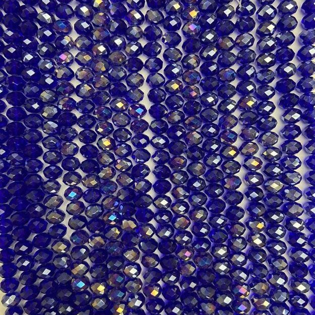 Perlen aus tschechischem Kristall auf der Schnur, blau mit Benzin-Farbton, facettierte Rondelle, Durchmesser ca. 8×6 mm, Länge ca. 40–42 cm