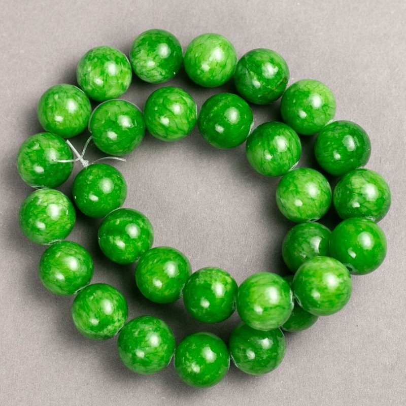 Jade-Perlen (künstliches Acryl) auf Schnur, glatte Kugel, Durchmesser ca. 14,5 mm, Länge ca. 40 cm