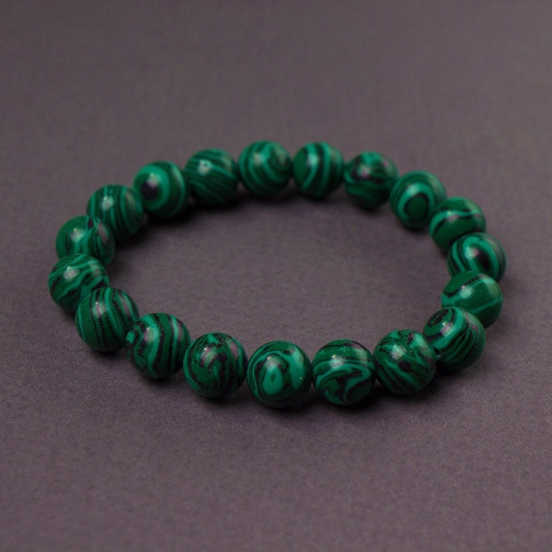 Armband aus Naturstein – Malachit, elastisches Band, glatte Kugeln, Durchmesser 10 mm, Länge 18 cm