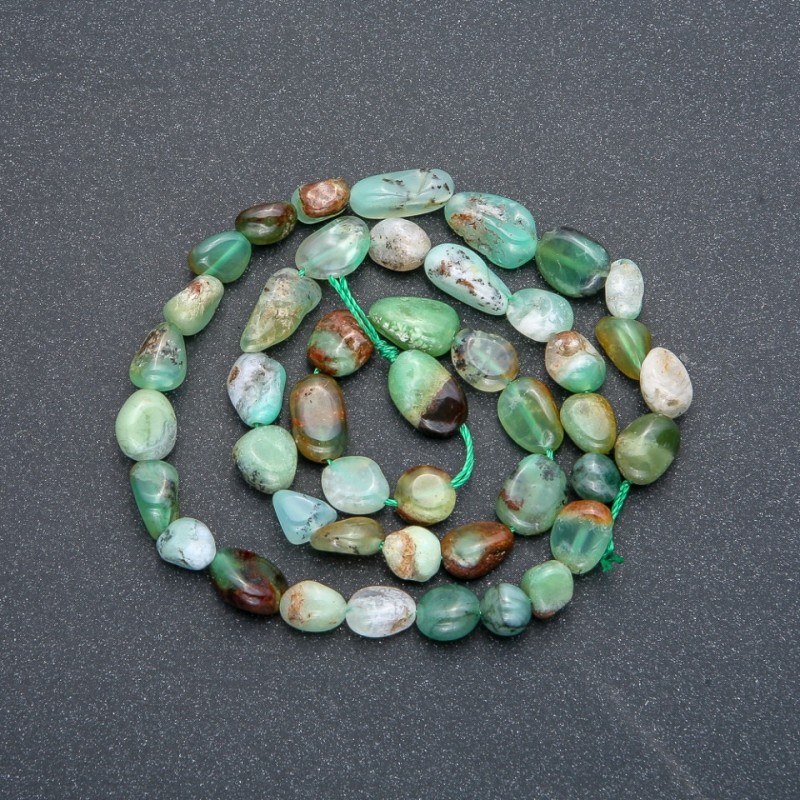 Perlen auf einer Schnur aus Naturstein Chrysopras, facettiert, Durchmesser 9×7 mm, Länge 41 cm +