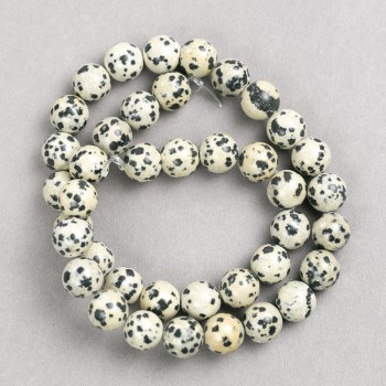 Dalmatin-Jaspis-Perlen auf Faden, glatte Kugeln, Durchmesser 10 mm, Länge ca. 38 cm