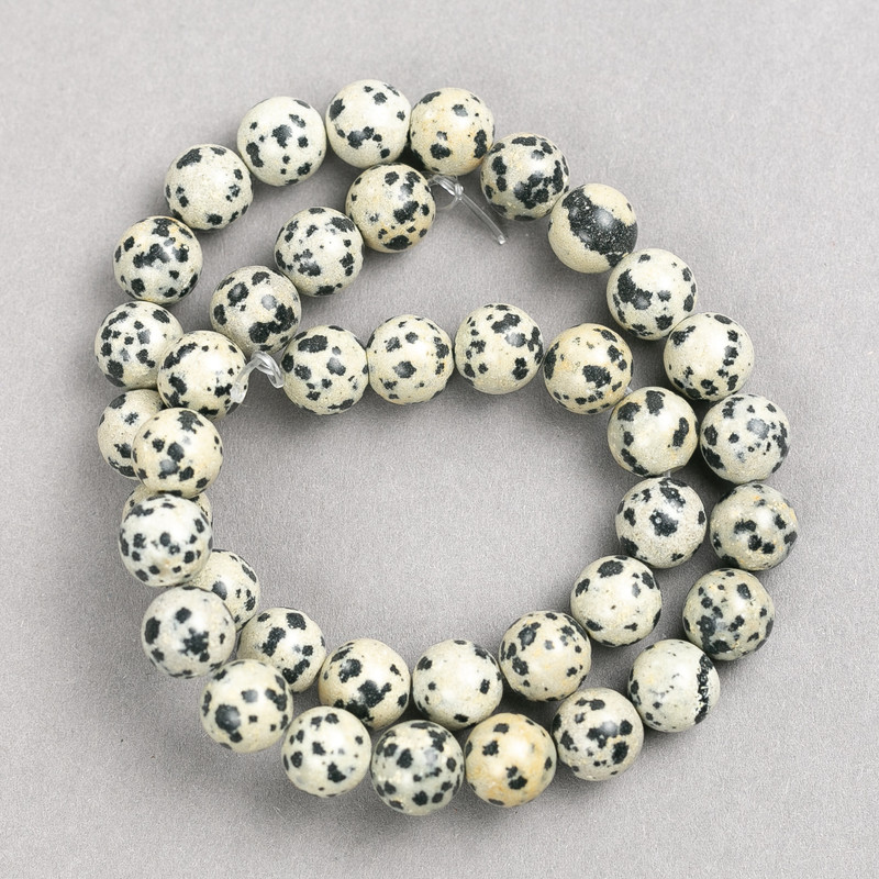 Dalmatin-Jaspis-Perlen auf Faden, glatte Kugeln, Durchmesser 10 mm, Länge ca. 38 cm