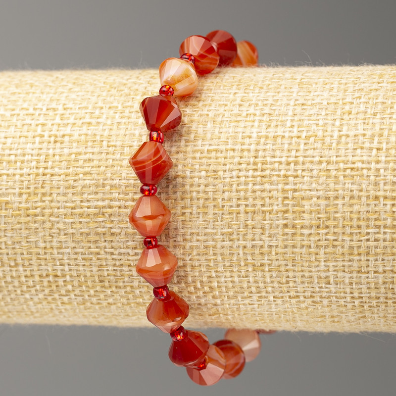 Armband aus Sardonyx, facettierte Bicone-Perlen, Durchmesser 8 × 8 mm, Länge ca. 18 cm