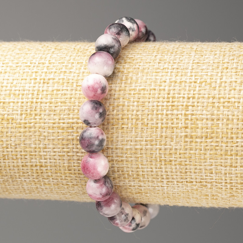 Armband rosa-grau-weiße ozeanische Jade (künstliches Acryl), Durchmesser ca. 8 mm, Länge ca. 18 cm, glatte Kugeln auf elastischer Schnur