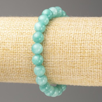 Aquamarin-Armband (künstliches Acryl), Durchmesser der Perlen ca. 8 mm, Länge ca. 18 cm, glatte Perlen auf elastischem Gummizug