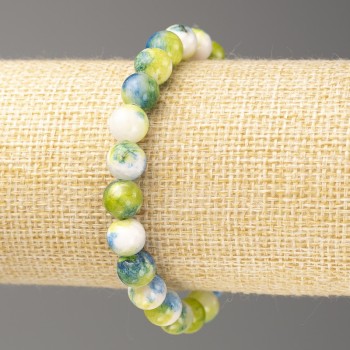 Armband 'Ozeanjade' aus blau-grün-weißen Acrylperlen, Durchmesser ca. 8 mm, Länge ca. 18 cm, glatte Kugeln auf Elastikband