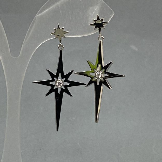 Xuping Ohrringe Sternchen mit weißen Steinen, Durchmesser 22 mm, Länge 4,5 cm, Rhodiumbeschichtung