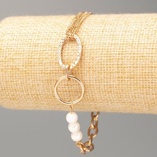 Armband Xuping Vergoldung 18K, Länge 18–21 cm, Dicke 11 mm ±, Dicke 6 mm ± mit weißen Perlen