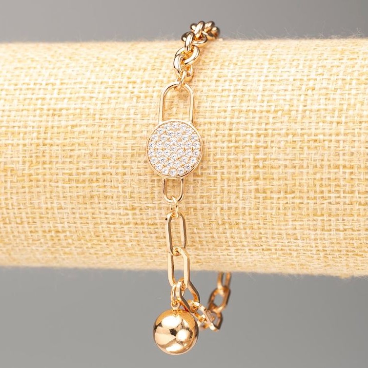 Xuping Armband Vergoldung 18K – Länge 20 cm, Gliederdicke ca. 6 mm bzw. 5 mm – mit weißen Strasssteinen