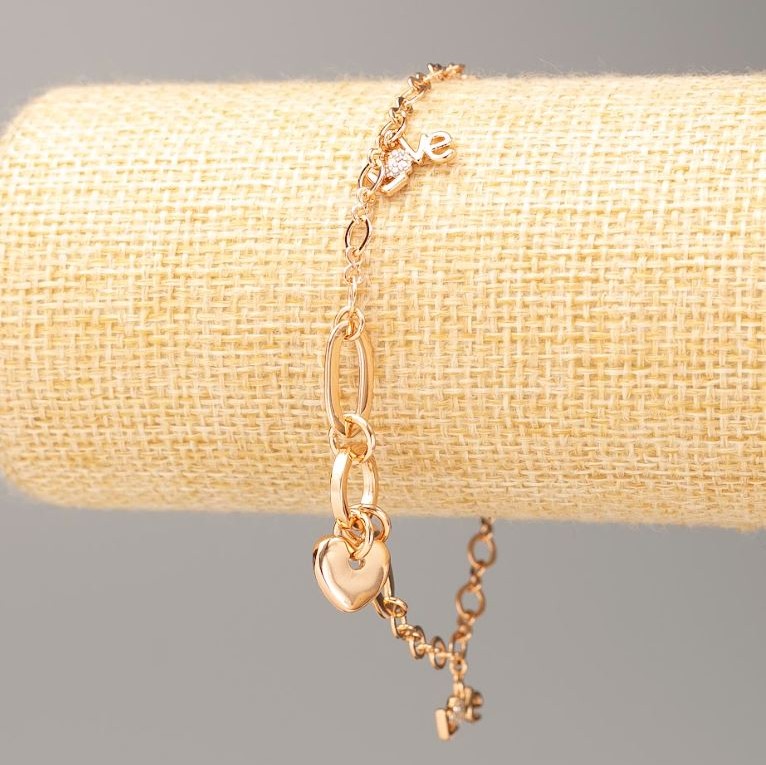 Armband Xuping 18K-Vergoldung "Love" Größe L 17–20,5 cm, Dicke 4 mm ±, Dicke 7 mm ± mit weißen Strasssteinen