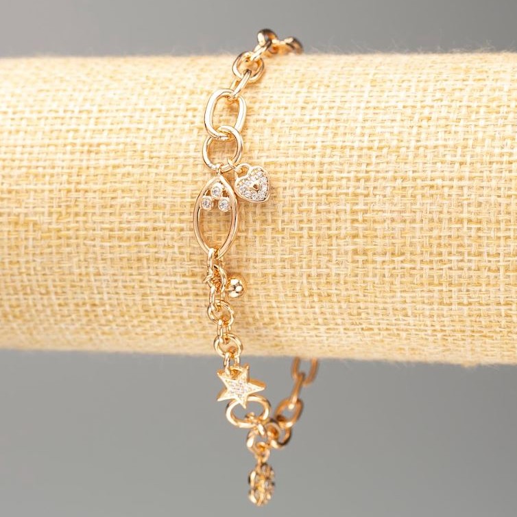 Armband Xuping Vergoldung 18K, Länge 19 cm, Dicke ca. 5 mm, mit weißen Strasssteinen
