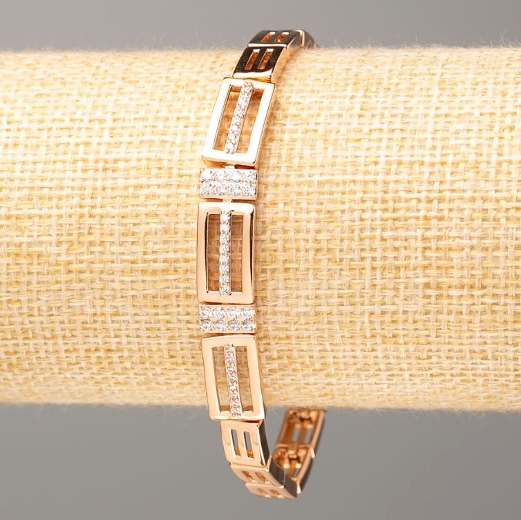 Armband Xuping Vergoldung 18K, Länge 19 cm, Dicke 6–8 mm, mit weißen Strasssteinen