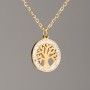 Kette von Xuping mit Zitronengold-Vergoldung, Anhänger 'Baum', Durchmesser 14 mm ± (weiße Strasssteine), Länge 39–44 cm ±, Dicke 1 mm ±