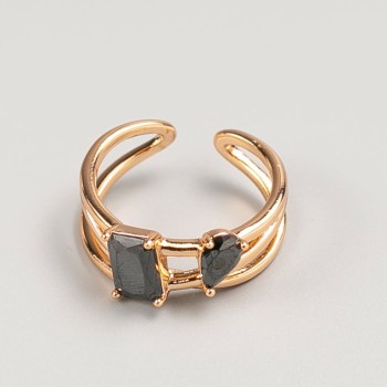 Ring Xuping in Goldfarbe mit schwarzem Stein, Größen 16, 18
