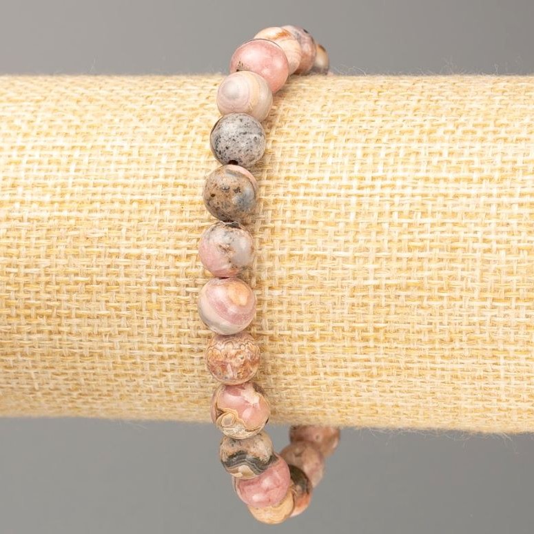 Armband aus natürlichem Rhodonit, glatte Kugel, Durchmesser ca. 8 mm, Länge 18 cm