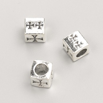 Pandora-Kreuz-Perle, Durchmesser 7 mm, Verpackung ca. 20 g, 14 Stück ±, Metallfarbe Silber