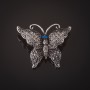 Brosche Schmetterling, silberfarben, mit grauen Steinen und blauen Augen, 3 cm