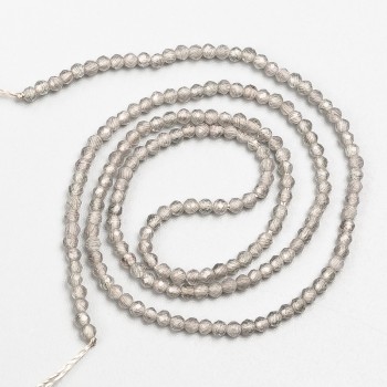 Kleine Spinell-Perlen (synthetisch) graue facettierte Kugeln, Durchmesser ca. 2 mm, auf Faden, Länge 37 cm
