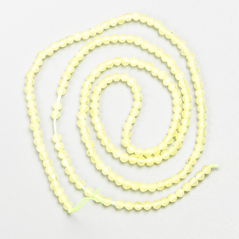 Kleine Spinell-Perlen (synthetisch), gelb, facettierte Kugeln, Durchmesser 2 mm, auf Faden, Länge 37 cm