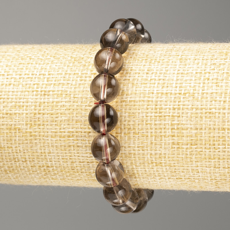 Armband aus natürlichem Rauchtopas, glatte Kugeln, Durchmesser ca. 10 mm, Länge 18 cm (Stretch)