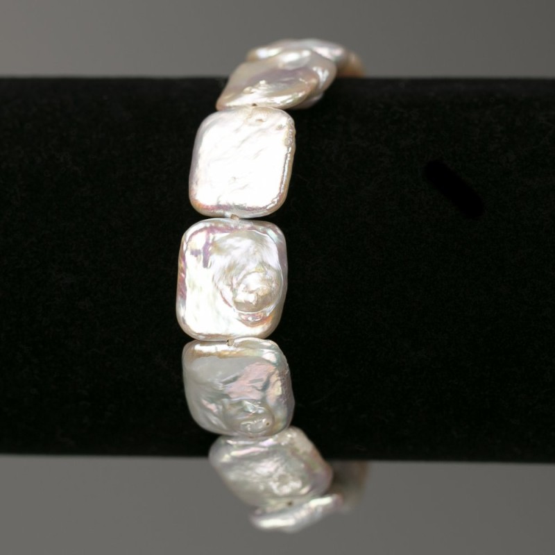 Armband aus Barockperlen, rechteckige Perlen, Farbton "Benzin", Durchmesser 14 × 16 mm ±, Länge 18 cm ± (elastisch)
