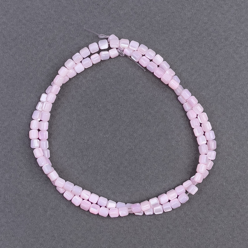 Tonierte rosafarbene Perlmuttperlen, zylinderförmig, Durchmesser 3,5 × 3,5 mm, Länge 40 cm, auf Faden