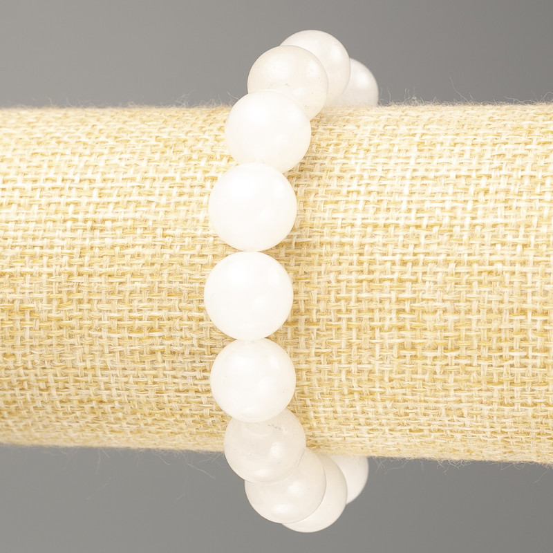 Armband aus weißem Quarz (künstliches Acryl) glatte Kugel, Durchmesser ca. 12 mm, Länge ca. 18 cm (Elastik)