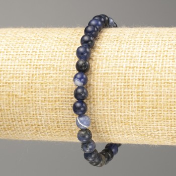 Sodalit-Armband aus Naturstein, glatte Kugeln, Durchmesser ca. 6 mm, Länge ca. 18 cm (Elastik)